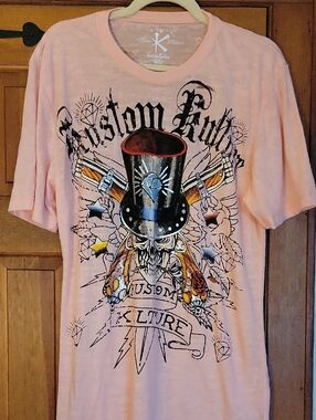 VINTAGE KUSTOM KULTURE 90's Graphic Unisex T-Shirt with Skull & Top Hat Design